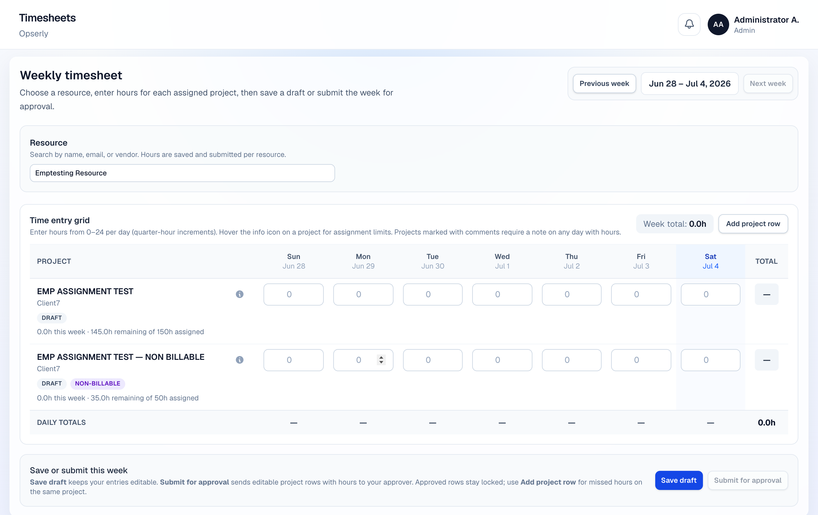 Submit a weekly timesheet